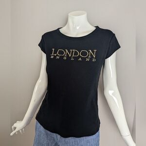 Vintage London England Black Tee – Fitted Baby Tee – Size M Fits Small – Y2K Sty